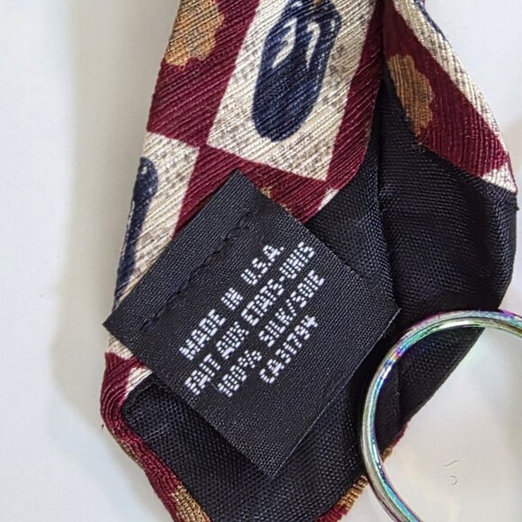 Moores Silk  Tie Gold Leaves Blue Feathers Print USA Made VTG W 4 in L 56 in - Picture 9 of 15